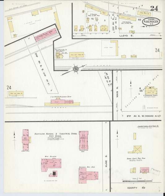 Sanborn Fire Insurance Map from Aberdeen, Brown County, South Dakota (1912), Sheet #0024 - Historic Sanborn Fire Insurance Map Print, vintage old map wall art, antique decor, genealogy gift, South Dakota South Dakota map