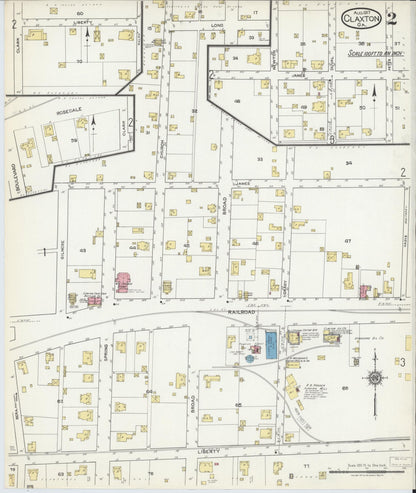 Sanborn Fire Insurance Map from Claxton, Evans County, Georgia (1917), Sheet #0002 - Complete Map Set gallery image, historic Sanborn map, vintage wall art, Georgia Georgia