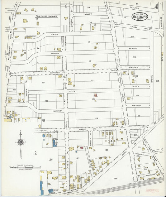 Sanborn Fire Insurance Map from Westbury, Nassau County, New York (1920), Sheet #0004 - Historic Sanborn Fire Insurance Map Print, vintage old map wall art, antique decor, genealogy gift, New York New York map