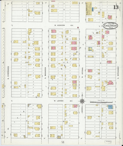 Sanborn Fire Insurance Map from Englewood, Arapahoe County, Colorado (1919), Sheet #0013 - Complete Map Set gallery image, historic Sanborn map, vintage wall art, Colorado Colorado