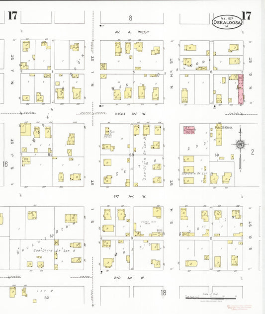 Sanborn Fire Insurance Map from Oskaloosa, Mahaska County, Iowa (1927), Sheet #0017 - Historic Sanborn Fire Insurance Map Print, vintage old map wall art