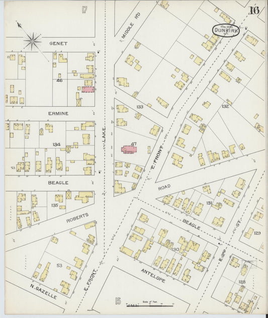 Sanborn Fire Insurance Map from Dunkirk, Chautauqua County, New York (1893), Sheet #0016 - Historic Sanborn Fire Insurance Map Print, vintage old map wall art, antique decor, genealogy gift, New York New York map