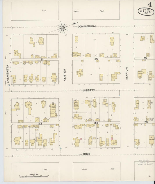 Sanborn Fire Insurance Map from Salem, Marion County, Oregon (1888), Sheet #0004 - Historic Sanborn Fire Insurance Map Print, vintage old map wall art, antique decor, genealogy gift, Oregon Oregon map