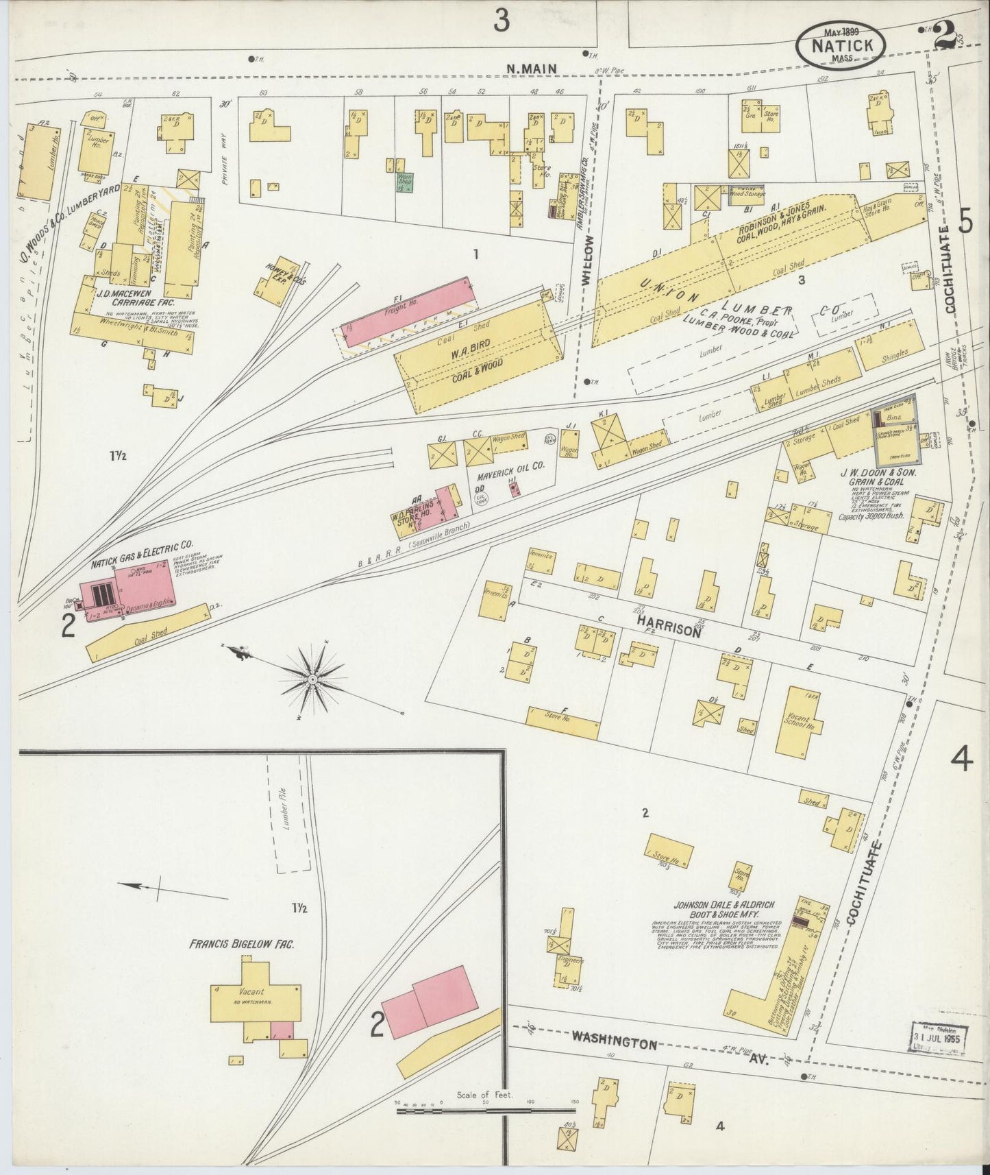 Sanborn Fire Insurance Map from Natick, Middlesex County, Massachusetts (1899), Sheet #0002 - Complete Map Set gallery image, historic Sanborn map, vintage wall art, Massachusetts Massachusetts