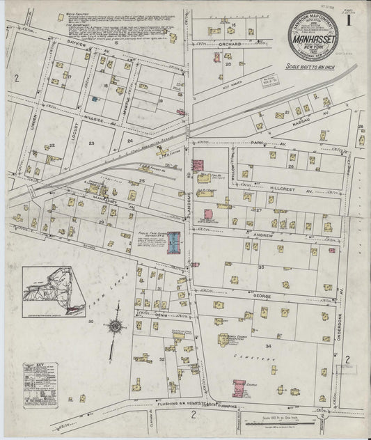 Sanborn Fire Insurance Map from Manhasset, Nassau County, New York (1920), Sheet #0001 - Historic Sanborn Fire Insurance Map Print, vintage old map wall art, antique decor, genealogy gift, New York New York map