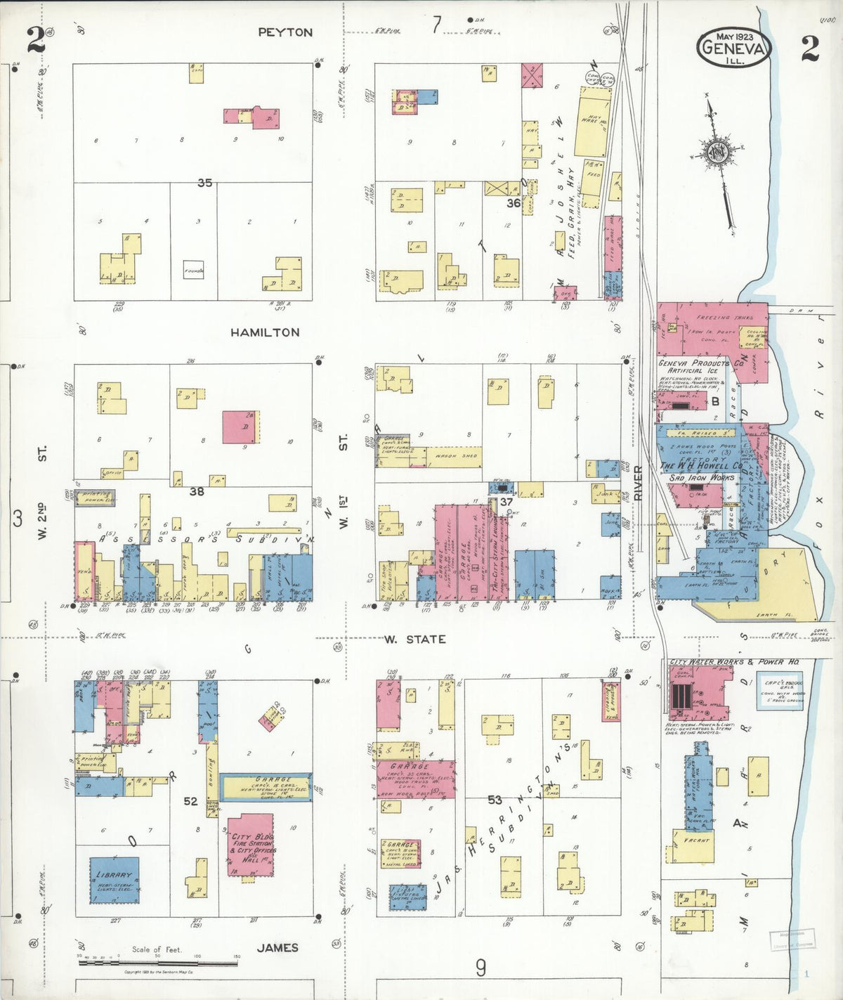 Sanborn Fire Insurance Map from Geneva, Kane County, Illinois (1923), Sheet #0002 - Complete Map Set gallery image, historic Sanborn map, vintage wall art, Illinois Illinois