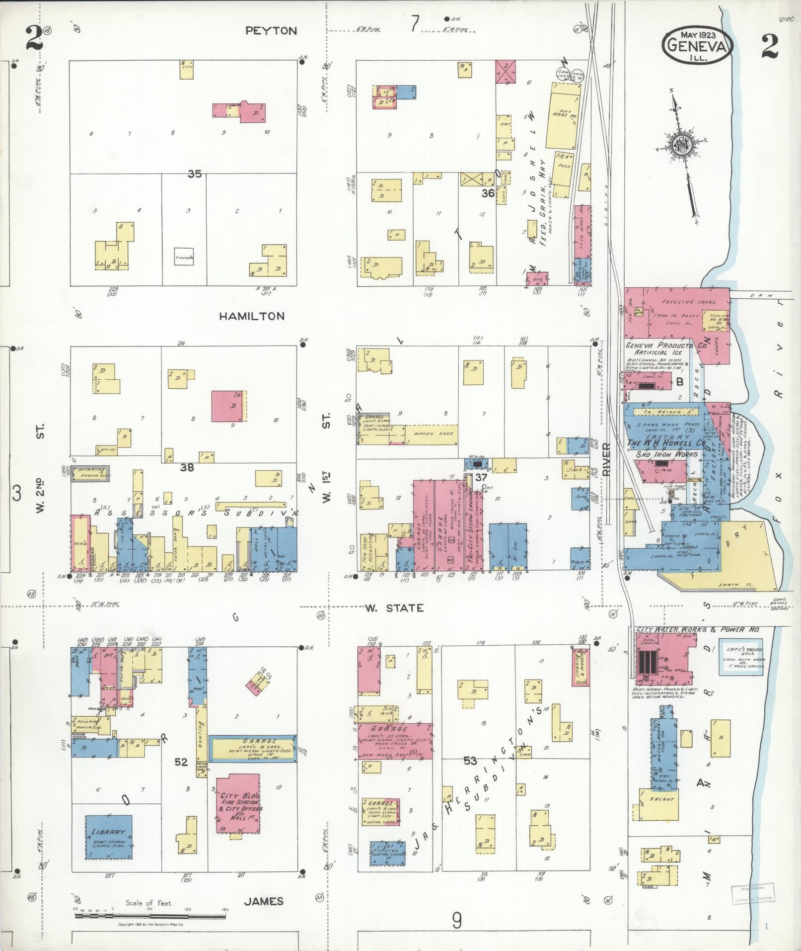 Sanborn Fire Insurance Map from Geneva, Kane County, Illinois (1923), Sheet #0002 - Complete Map Set gallery image, historic Sanborn map, vintage wall art, Illinois Illinois