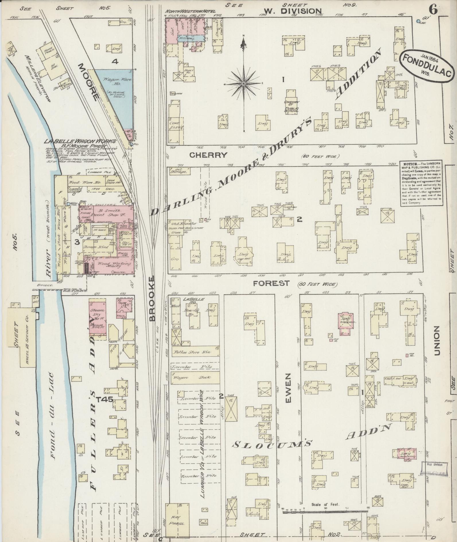 Sanborn Fire Insurance Map from Fond du Lac, Fond du Lac County, Wisconsin (1884), Sheet #0006 - Historic Sanborn Fire Insurance Map Print, vintage old map wall art, antique decor, genealogy gift, Wisconsin Wisconsin map
