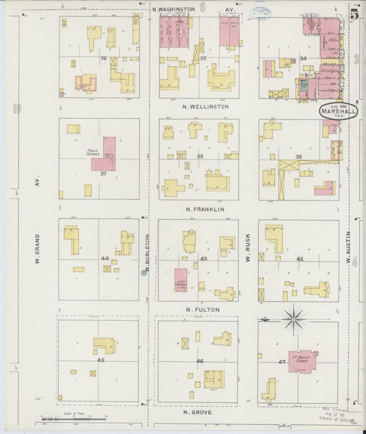 Sanborn Fire Insurance Map from Marshall, Harrison County, Texas (1894), Sheet #0005 - Historic Sanborn Fire Insurance Map Print, vintage old map wall art, antique decor, genealogy gift, Texas Texas map