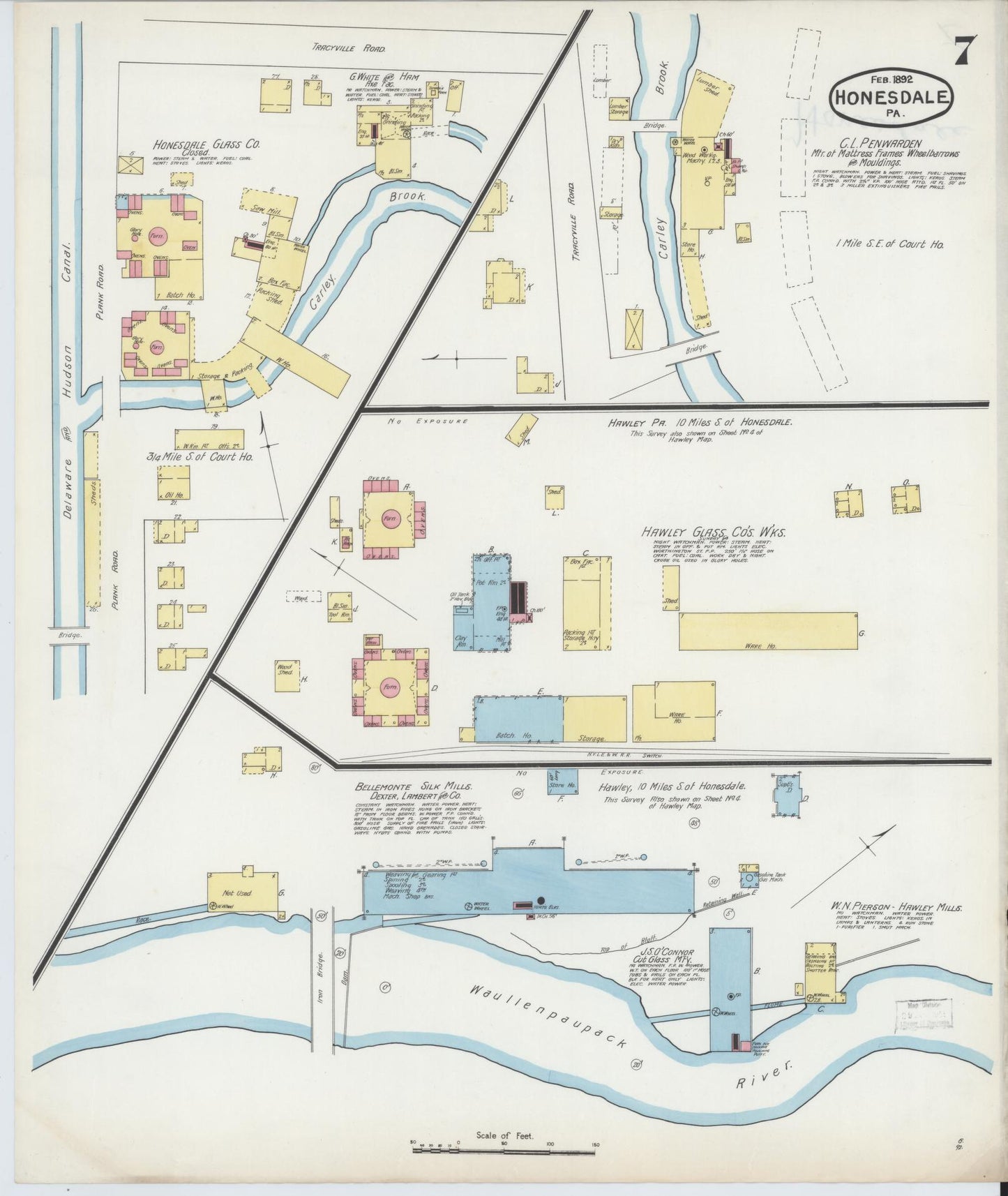 Sanborn Fire Insurance Map from Honesdale, Wayne County, Pennsylvania (1892), Sheet #0007 - Historic Sanborn Fire Insurance Map Print, vintage old map wall art, antique decor, genealogy gift, Pennsylvania Pennsylvania map