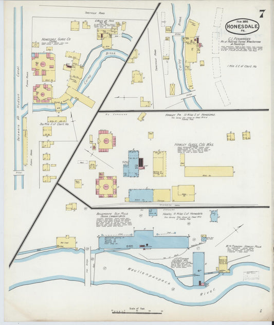 Sanborn Fire Insurance Map from Honesdale, Wayne County, Pennsylvania (1892), Sheet #0007 - Historic Sanborn Fire Insurance Map Print, vintage old map wall art, antique decor, genealogy gift, Pennsylvania Pennsylvania map
