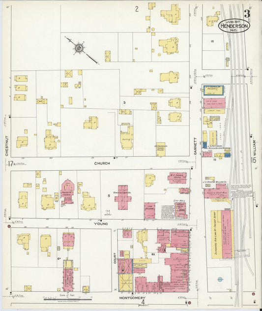 Sanborn Fire Insurance Map from Henderson, Vance County, North Carolina (1917), Sheet #0003 - Historic Sanborn Fire Insurance Map Print, vintage old map wall art, antique decor, genealogy gift, North Carolina North Carolina map