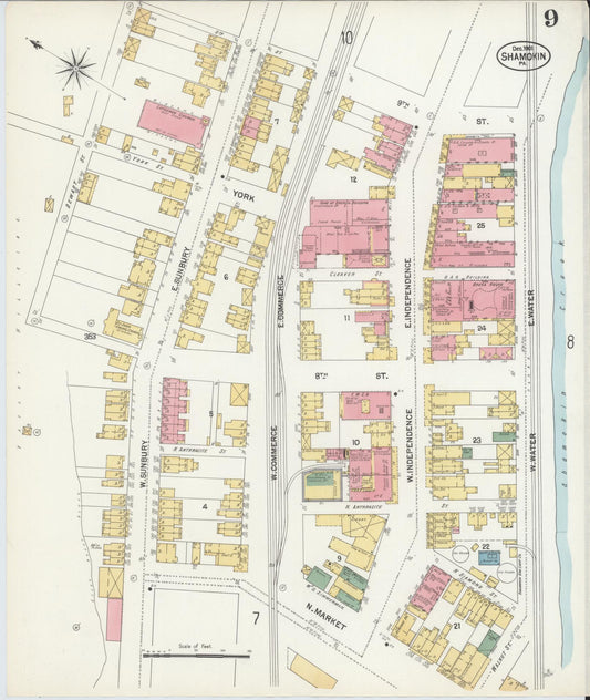 Sanborn Fire Insurance Map from Shamokin, Northumberland County, Pennsylvania (1901), Sheet #0009 - Historic Sanborn Fire Insurance Map Print, vintage old map wall art, antique decor, genealogy gift, Pennsylvania Pennsylvania map