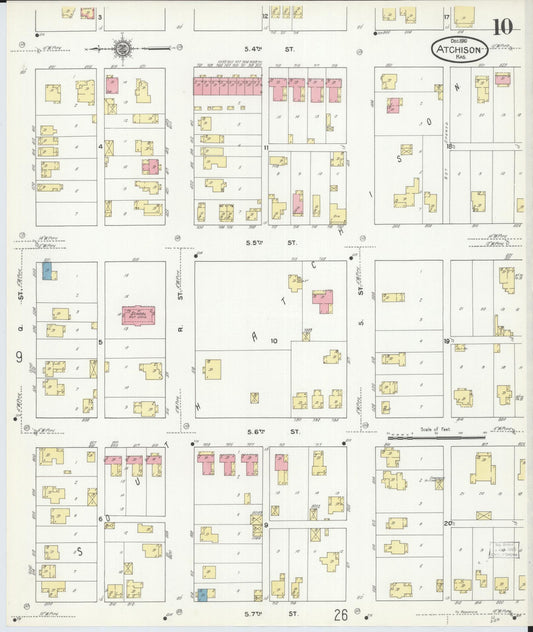 Sanborn Fire Insurance Map from Atchison, Atchison County, Kansas (1910), Sheet #0010 - Historic Sanborn Fire Insurance Map Print, vintage old map wall art, antique decor, genealogy gift, Kansas Kansas map