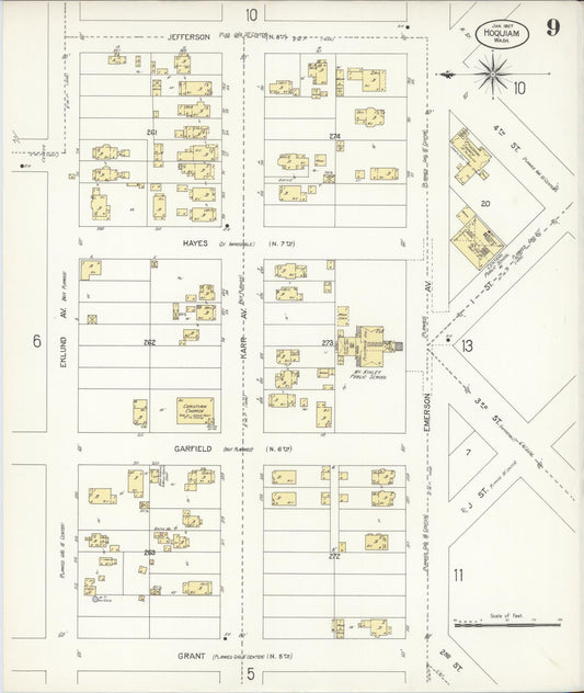 Sanborn Fire Insurance Map from Hoquiam, Grays Harbor County, Washington (1907), Sheet #0009 - Historic Sanborn Fire Insurance Map Print, vintage old map wall art, antique decor, genealogy gift, Washington Washington map