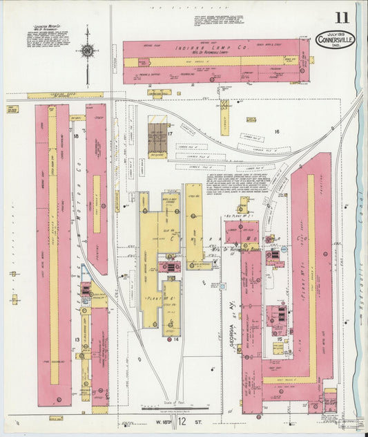 Sanborn Fire Insurance Map from Connersville, Fayette County, Indiana (1919), Sheet #0011 - Historic Sanborn Fire Insurance Map Print, vintage old map wall art, antique decor, genealogy gift, Indiana Indiana map