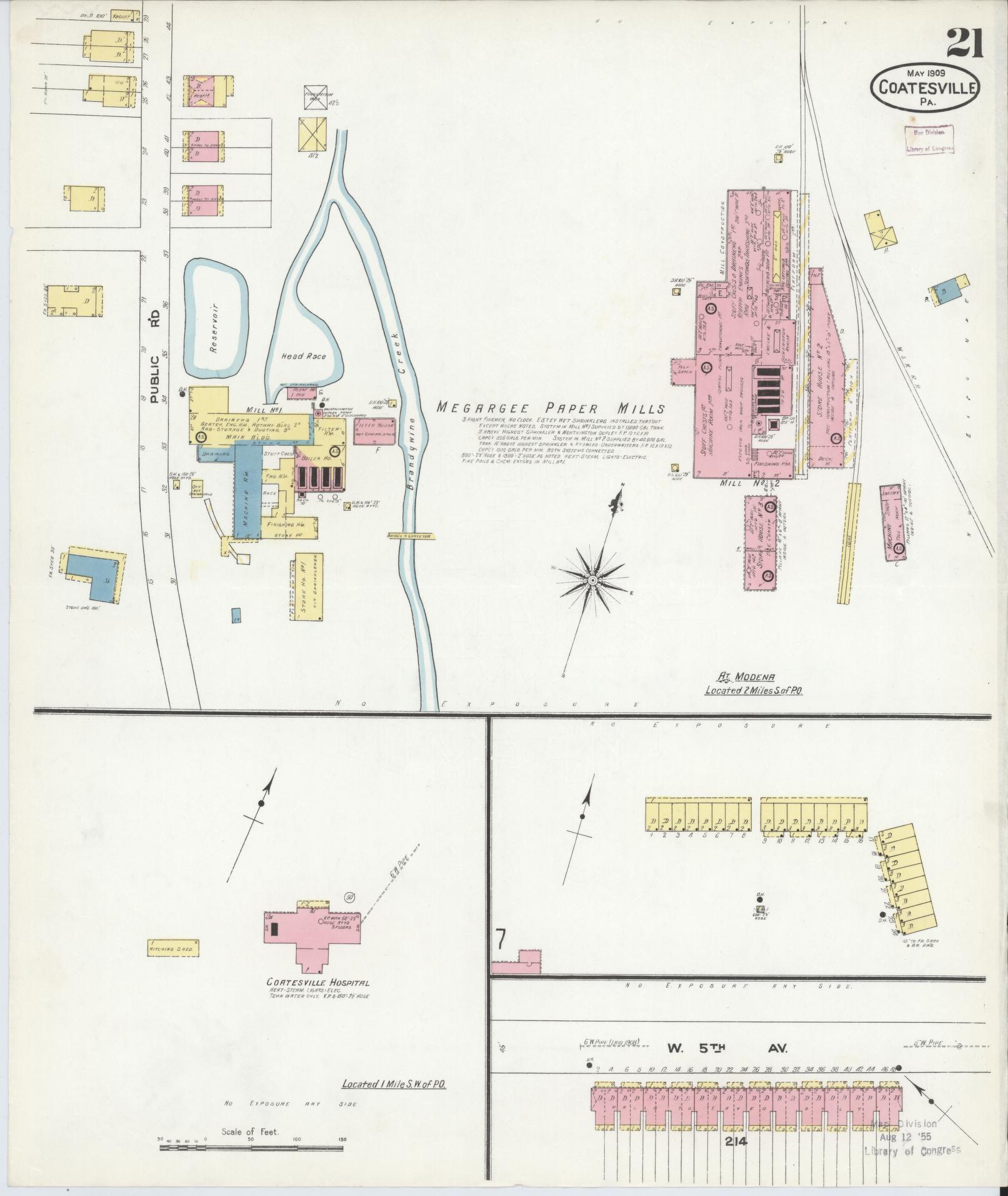 Sanborn Fire Insurance Map from Coatesville, Chester County, Pennsylvania (1909), Sheet #0021 - Historic Sanborn Fire Insurance Map Print, vintage old map wall art, antique decor, genealogy gift, Pennsylvania Pennsylvania map