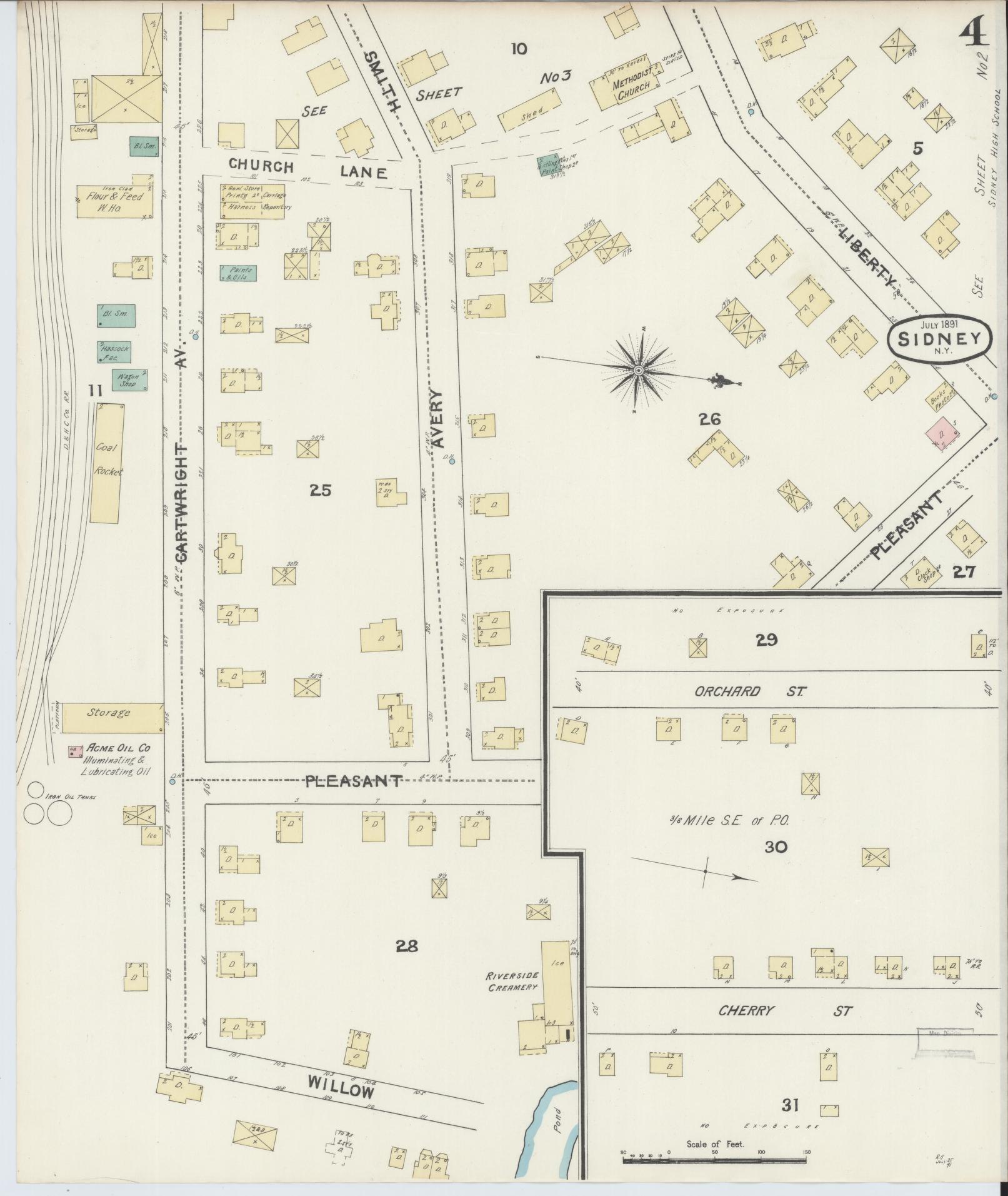 Sanborn Fire Insurance Map from Sidney, Delaware County, New York (1891), Sheet #0004 - Complete Map Set gallery image, historic Sanborn map, vintage wall art, Sidney Delaware
