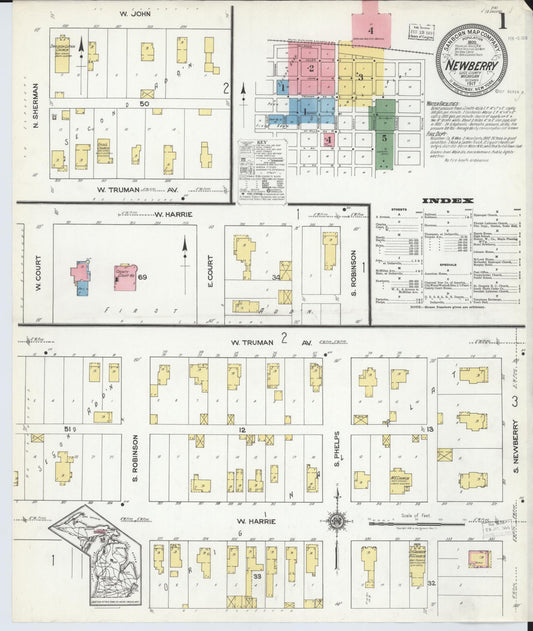 Sanborn Fire Insurance Map from Newberry, Luce County, Michigan (1917), Sheet #0001 - Historic Sanborn Fire Insurance Map Print, vintage old map wall art, antique decor, genealogy gift, Michigan Michigan map
