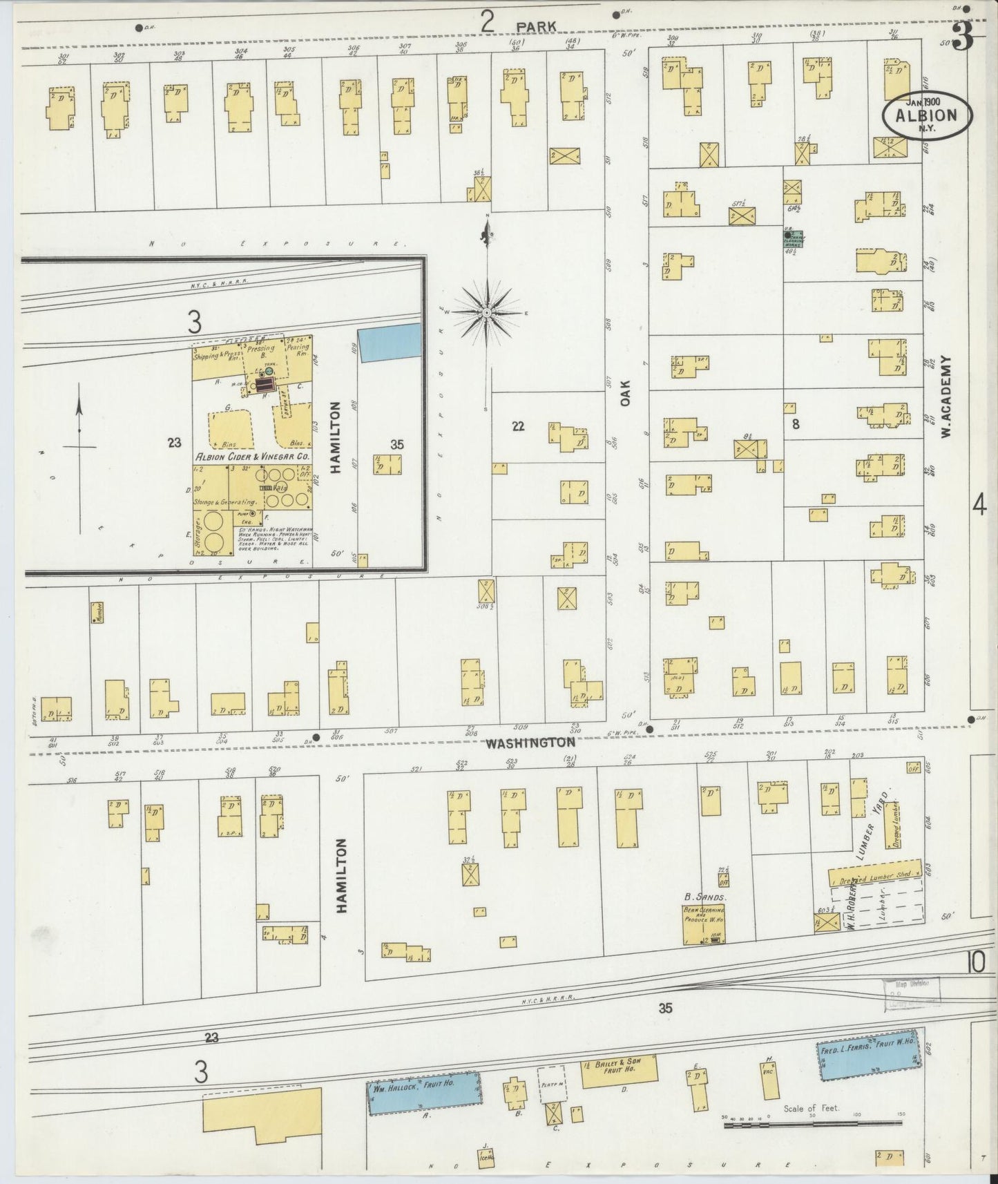 Sanborn Fire Insurance Map from Albion, Orleans County, New York (1900), Sheet #0003 - Complete Map Set gallery image, historic Sanborn map, vintage wall art, New York New York