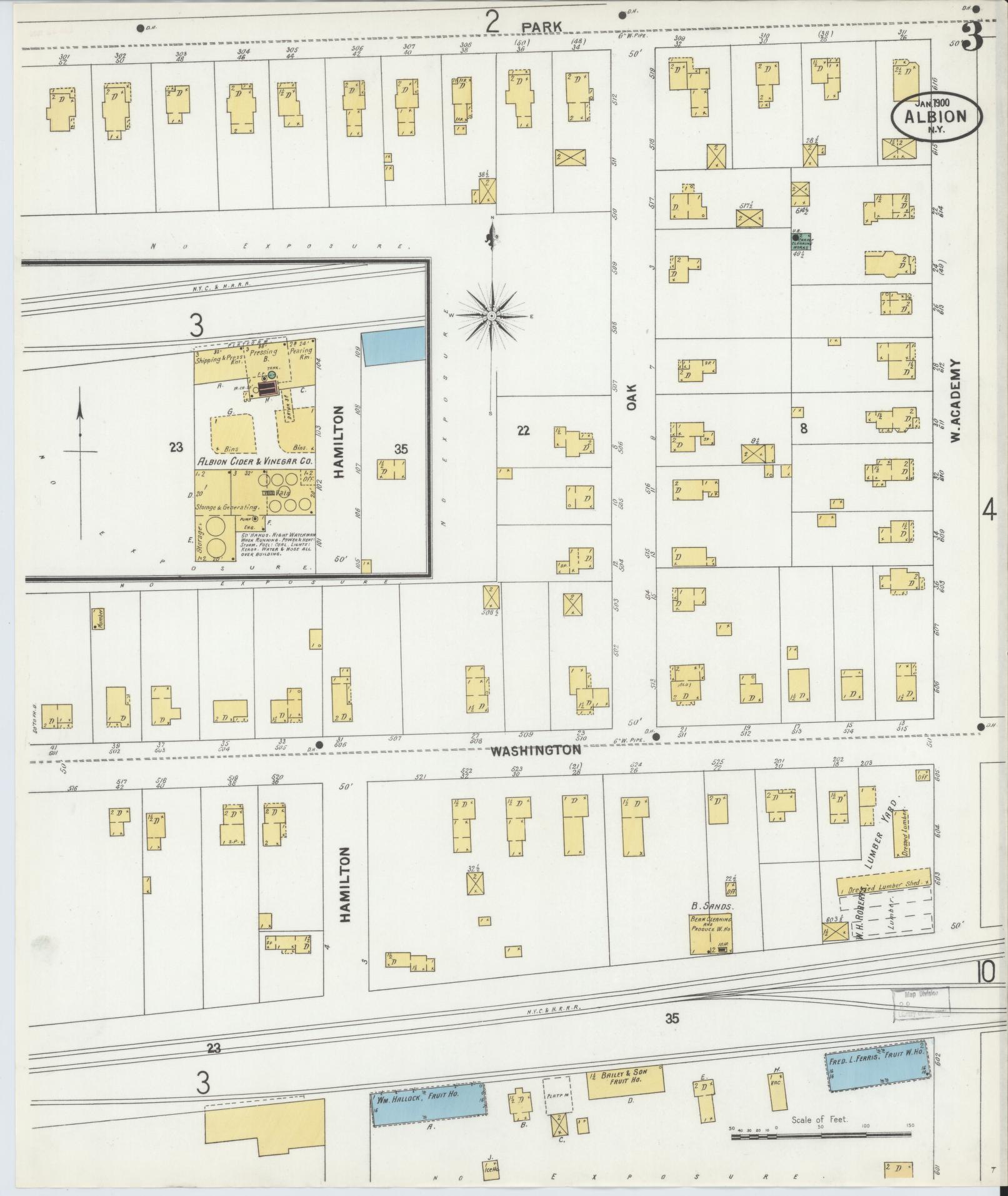 Sanborn Fire Insurance Map from Albion, Orleans County, New York (1900), Sheet #0003 - Complete Map Set gallery image, historic Sanborn map, vintage wall art, New York New York