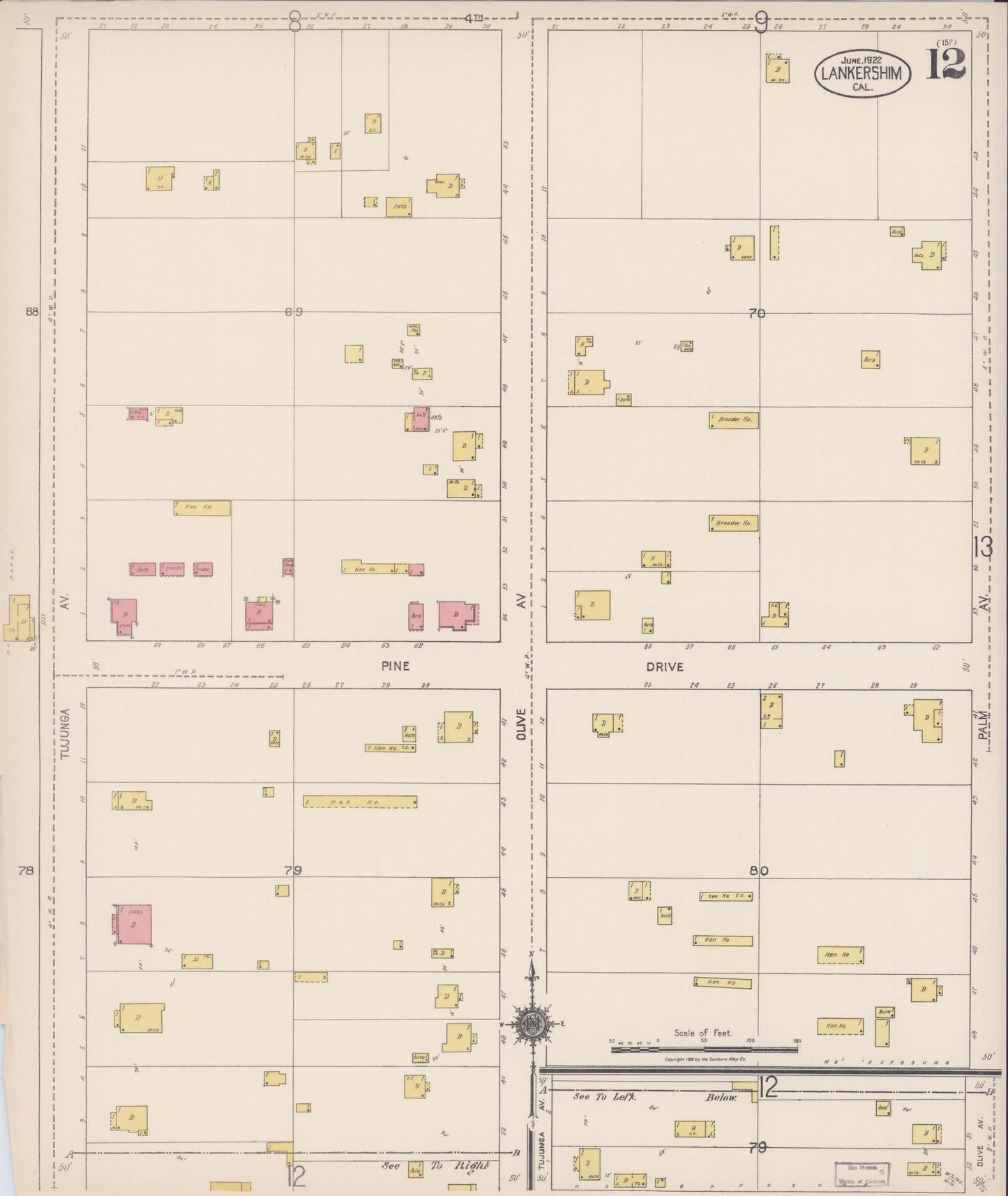 Sanborn Fire Insurance Map from Lankershim, Los Angeles County, California (1922), Sheet #0012 - Historic Sanborn Fire Insurance Map Print, vintage old map wall art, antique decor, genealogy gift, California California map