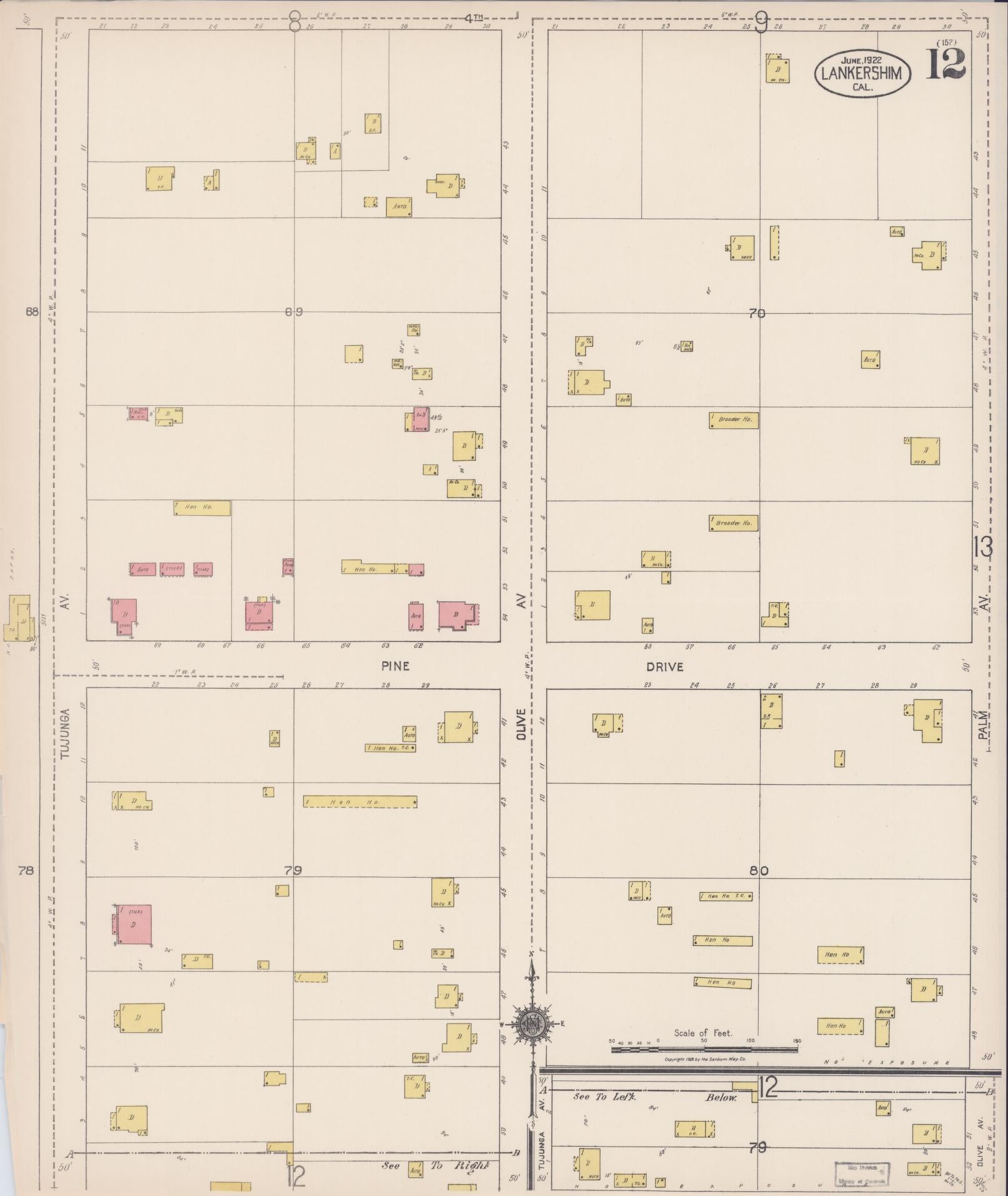 Sanborn Fire Insurance Map from Lankershim, Los Angeles County, California (1922), Sheet #0012 - Historic Sanborn Fire Insurance Map Print, vintage old map wall art, antique decor, genealogy gift, California California map