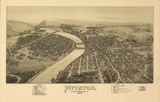 Pittston and West Pittston, Pennsylvania. (1892) – Historic Bird’s-Eye View Panorama Print