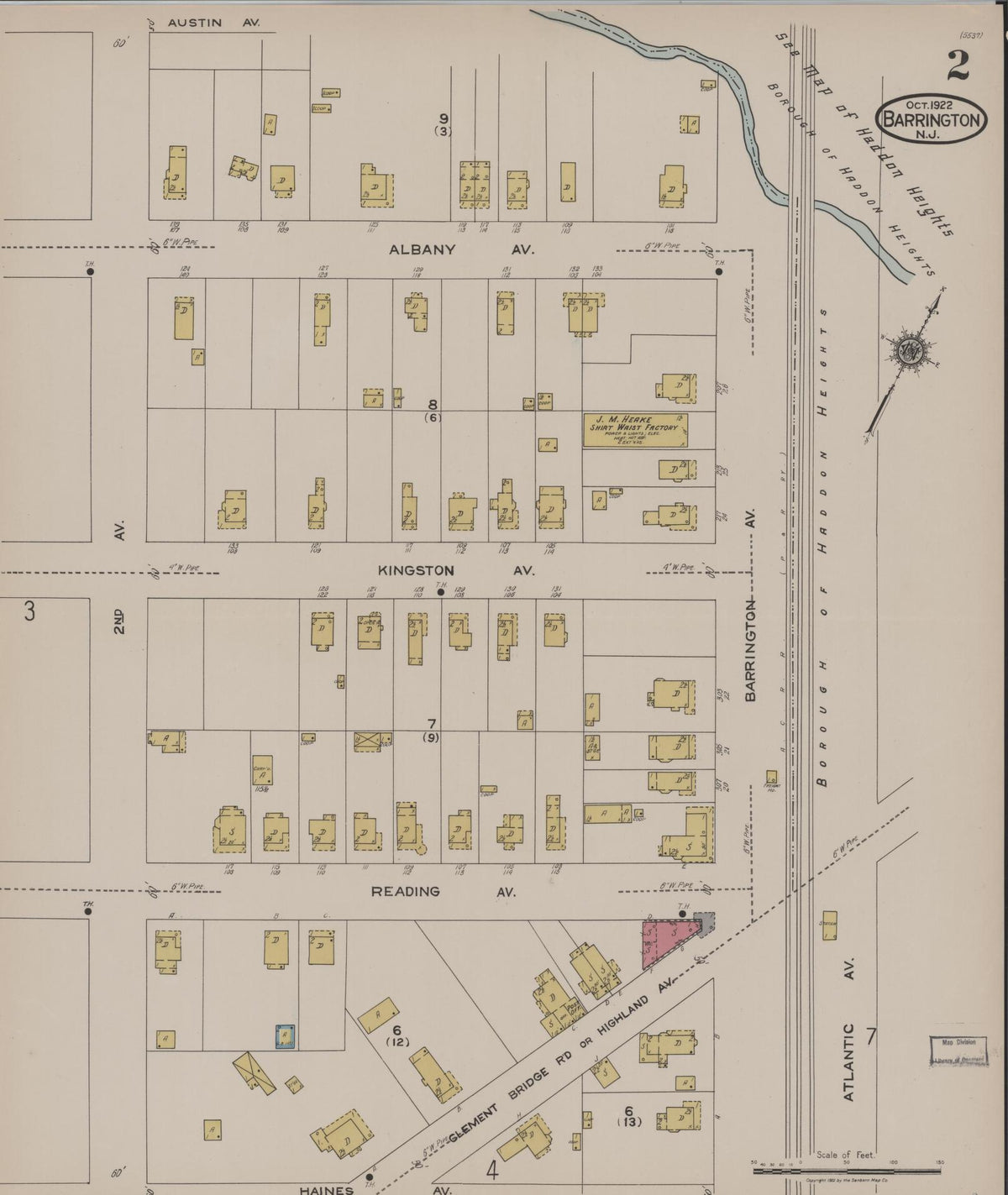 Sanborn Fire Insurance Map from Barrington, Camden County, New Jersey (1922), Sheet #0002 - Historic Sanborn Fire Insurance Map Print, vintage old map wall art, antique decor, genealogy gift, New Jersey New Jersey map