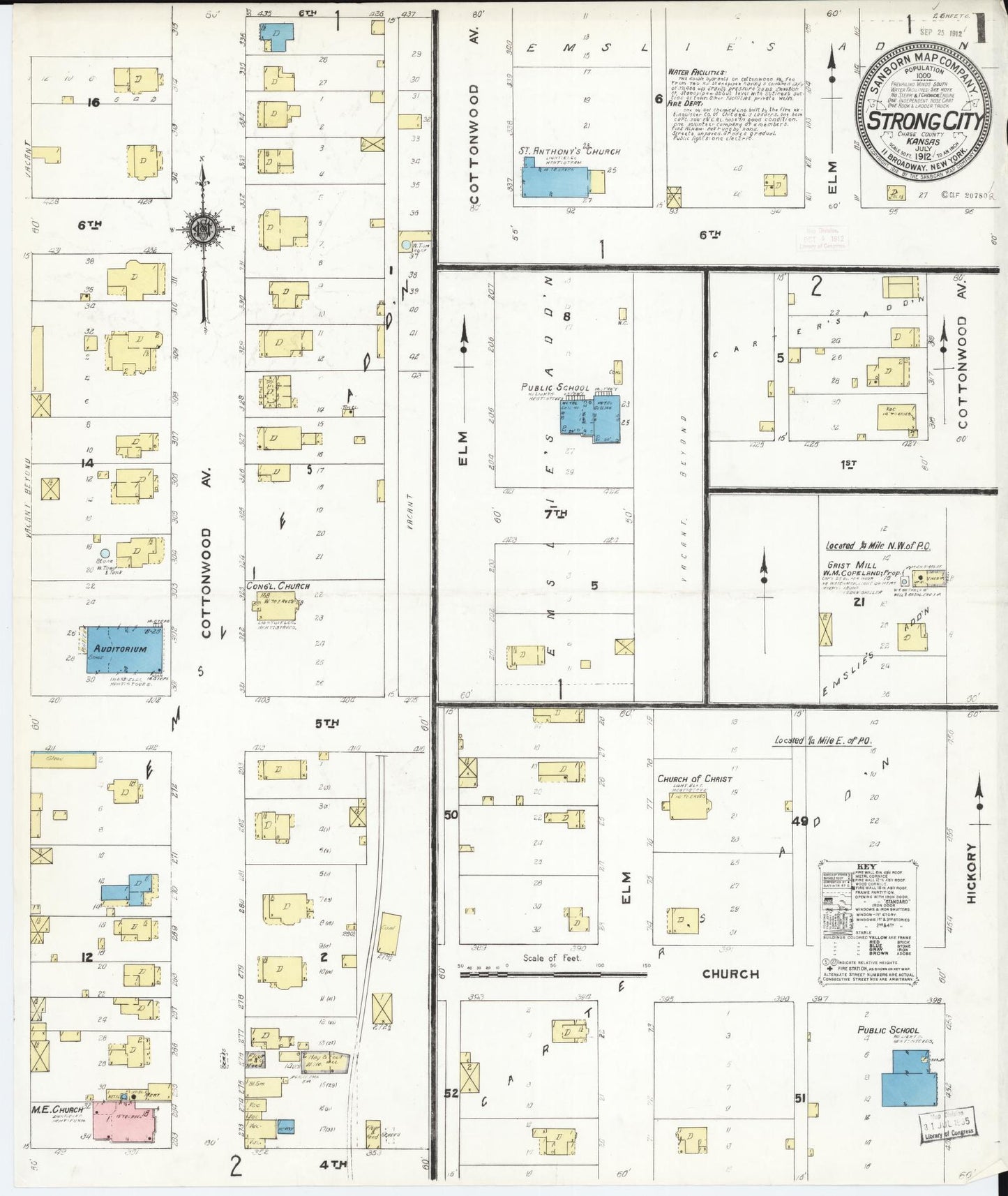 Sanborn Fire Insurance Map from Strong City, Chase County, Kansas (1912), Sheet #0001 - Complete Map Set gallery image, historic Sanborn map, vintage wall art, Kansas Kansas