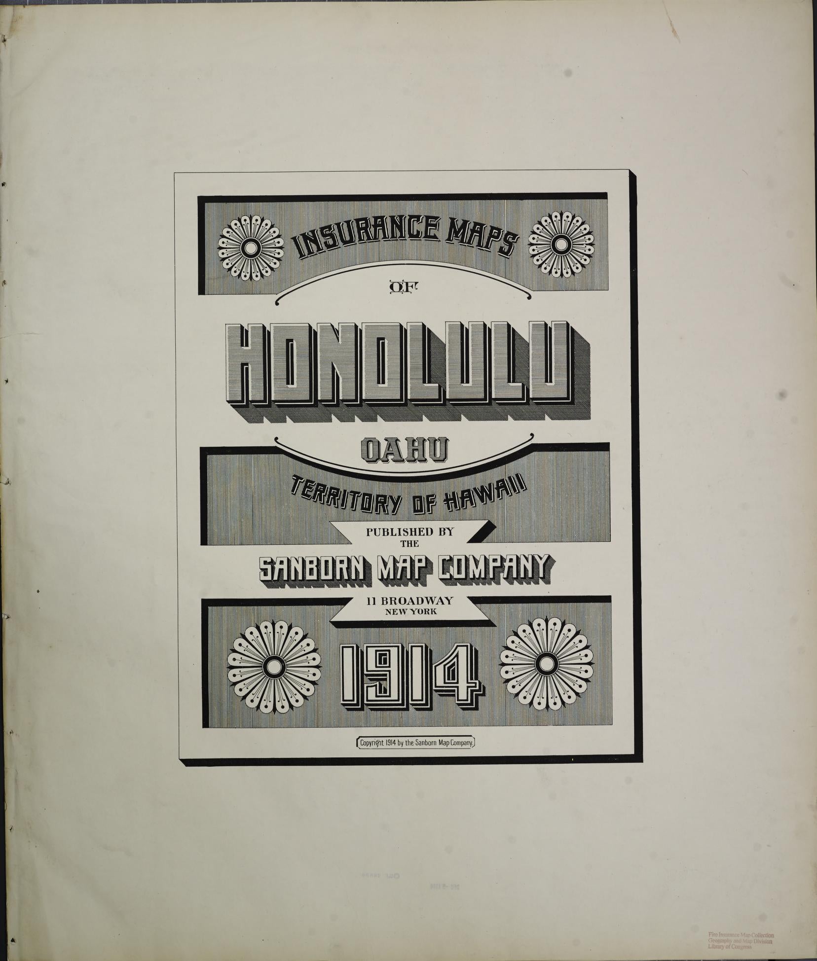 Sanborn Fire Insurance Map from Honolulu, Oahu County, Hawaii (1914), Sheet #0001 - Historic Sanborn Fire Insurance Map Print, vintage old map wall art
