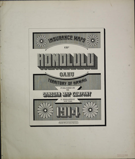 Sanborn Fire Insurance Map from Honolulu, Oahu County, Hawaii (1914), Sheet #0001 - Historic Sanborn Fire Insurance Map Print, vintage old map wall art