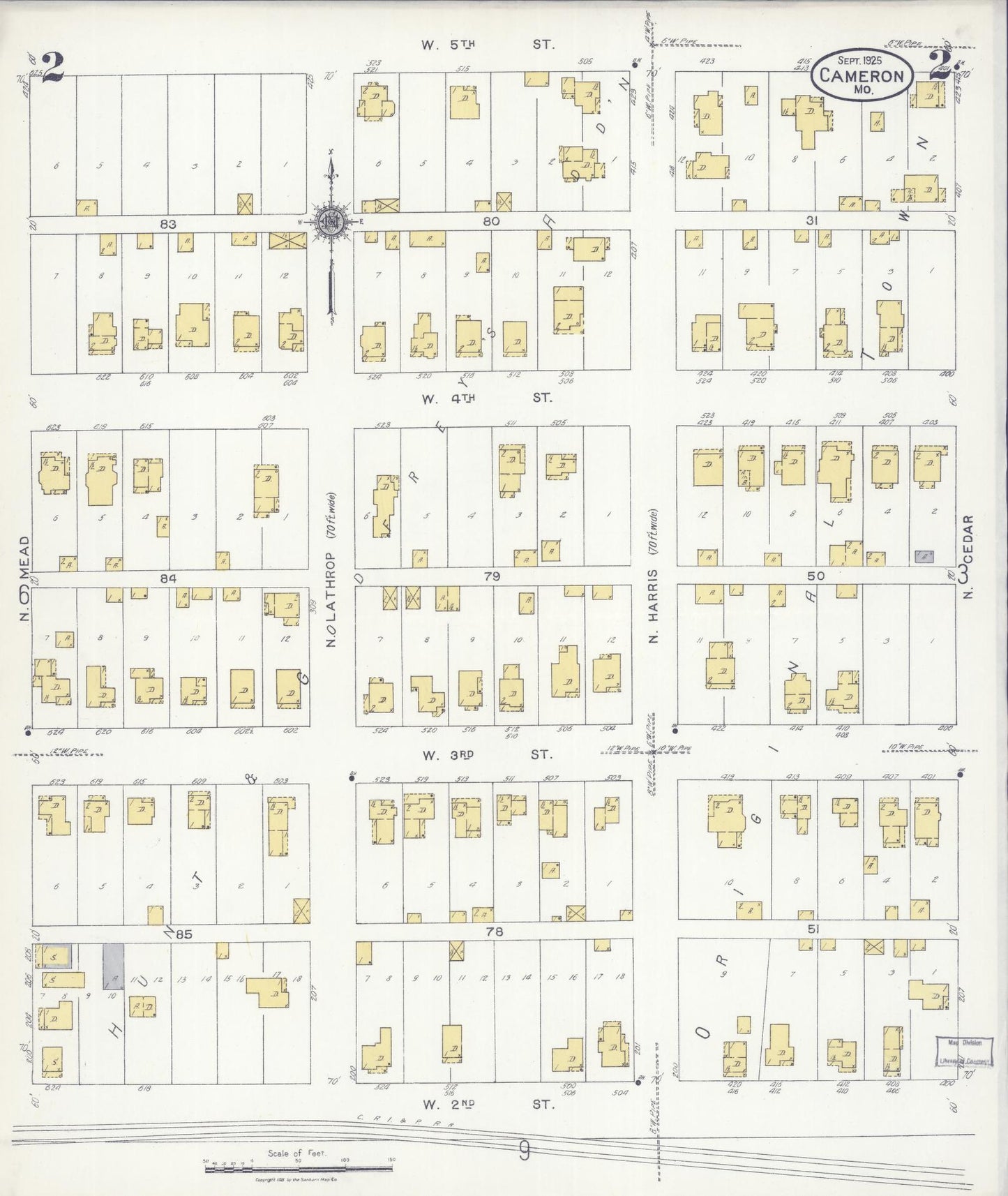 Sanborn Fire Insurance Map from Cameron, Clinton County, Missouri (1925), Sheet #0002 - Complete Map Set gallery image, historic Sanborn map, vintage wall art, Missouri Missouri