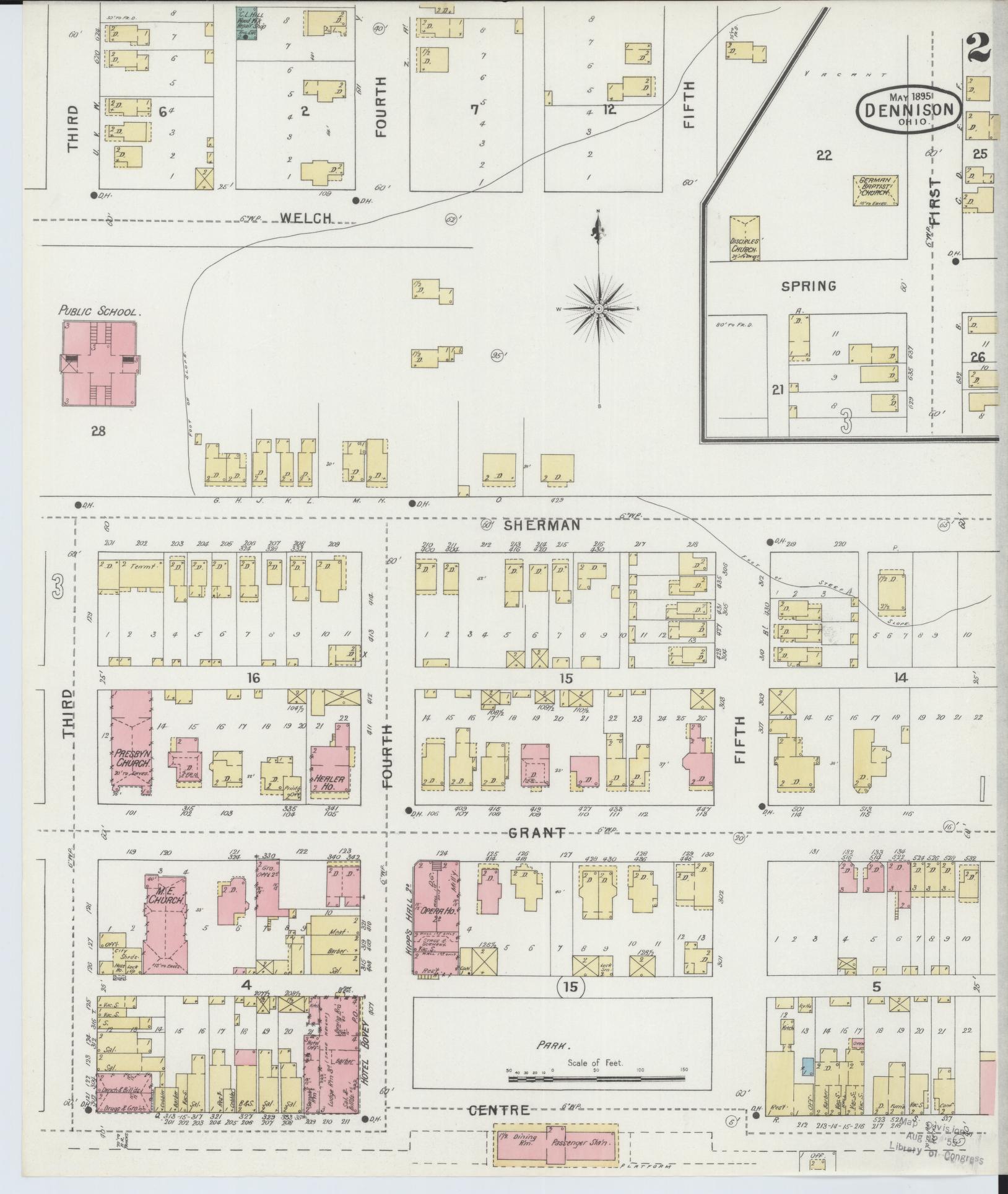 Sanborn Fire Insurance Map from Dennison, Tuscarawas County, Ohio (1895), Sheet #0002 - Complete Map Set gallery image, historic Sanborn map, vintage wall art, Ohio Ohio