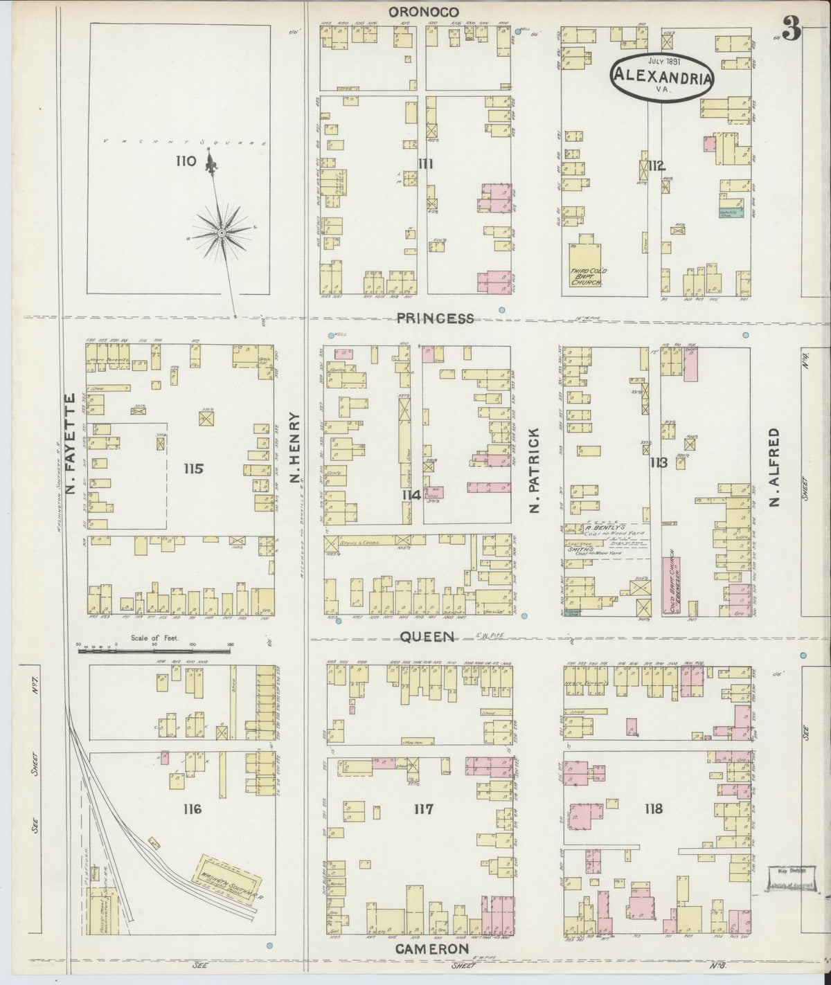 Sanborn Fire Insurance Map from Alexandria, Independent Cities, Virginia (1891), Sheet #0003 - Complete Map Set gallery image, historic Sanborn map, vintage wall art, Virginia Virginia