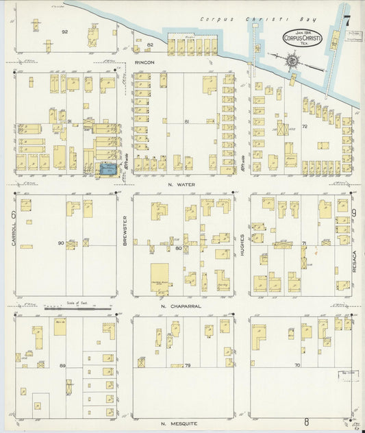 Sanborn Fire Insurance Map from Corpus Christi, Nueces County, Texas (1914), Sheet #0007 - Historic Sanborn Fire Insurance Map Print, vintage old map wall art, antique decor, genealogy gift, Texas Texas map