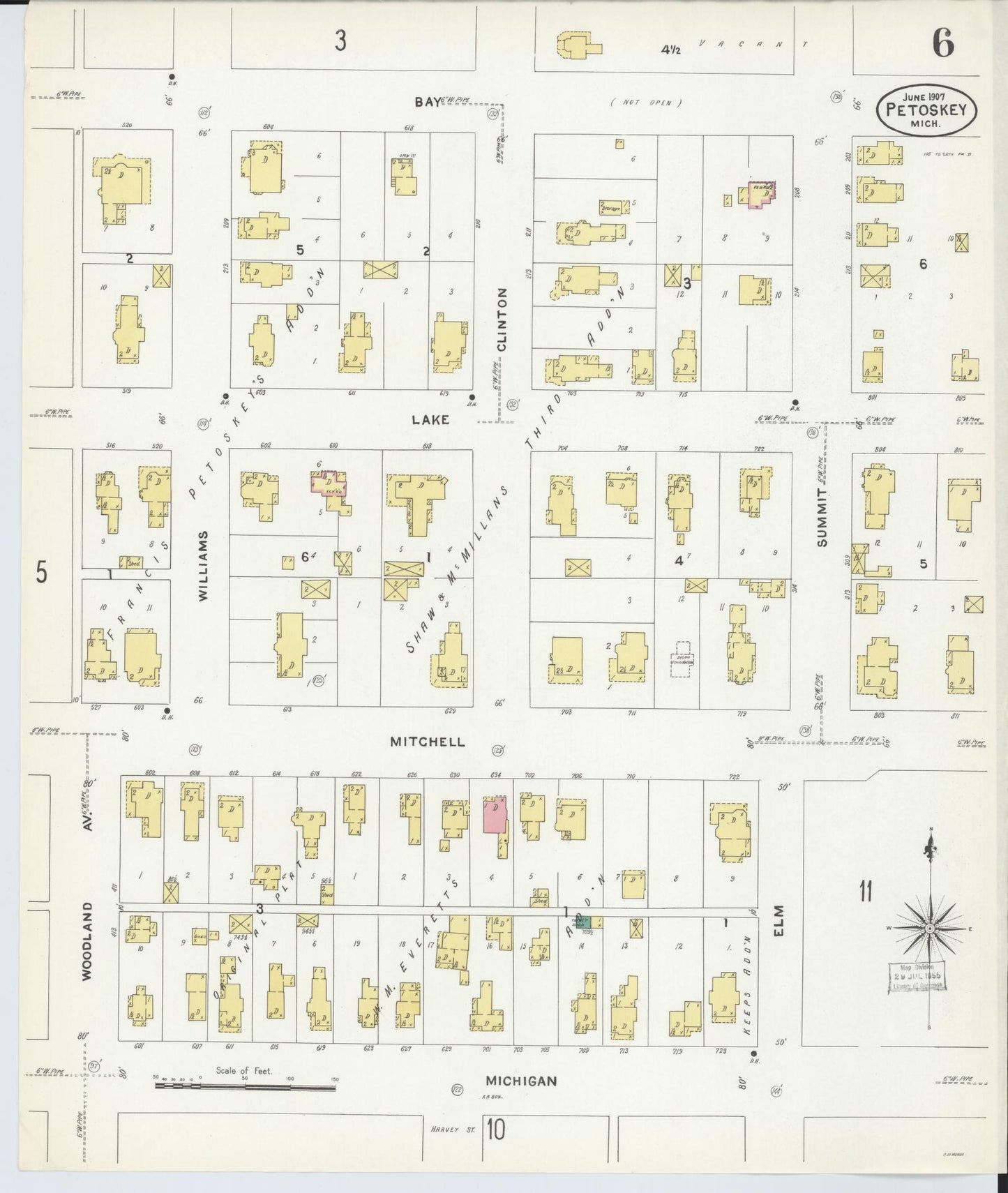 Sanborn Fire Insurance Map from Petoskey, Emmet County, Michigan (1907), Sheet #0006 - Complete Map Set gallery image, historic Sanborn map, vintage wall art, Michigan Michigan