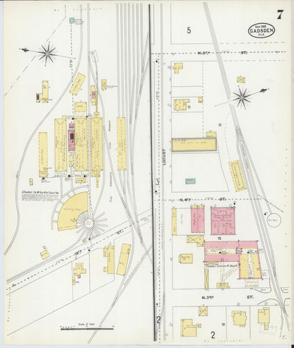 Sanborn Fire Insurance Map from Gadsden, Etowah County, Alabama (1905), Sheet #0007 - Complete Map Set gallery image, historic Sanborn map, vintage wall art, Alabama Alabama