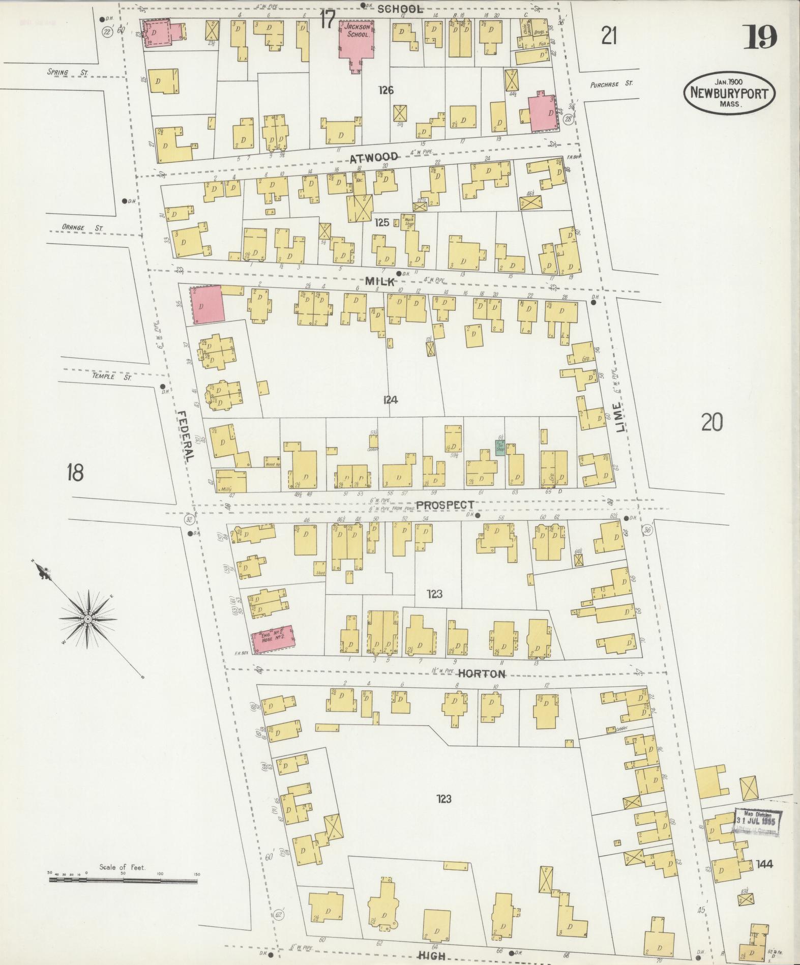 Sanborn Fire Insurance Map from Newburyport, Essex County, Massachusetts (1900), Sheet #0019 - Historic Sanborn Fire Insurance Map Print, vintage old map wall art, antique decor, genealogy gift, Massachusetts Massachusetts map