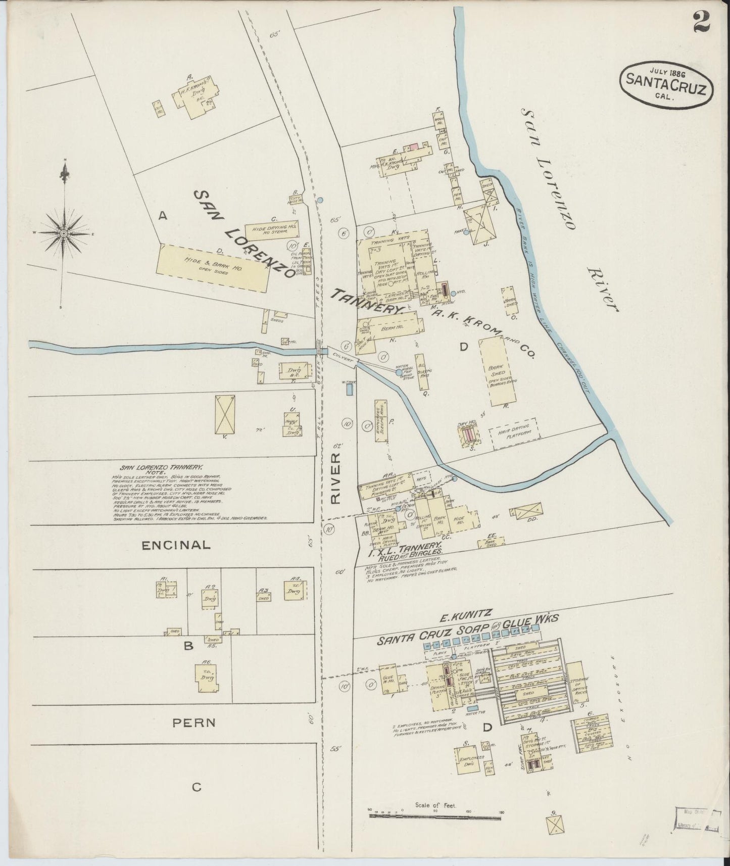 Sanborn Fire Insurance Map from Santa Cruz, Santa Cruz County, California (1886), Sheet #0002 - Complete Map Set gallery image, historic Sanborn map, vintage wall art, California California