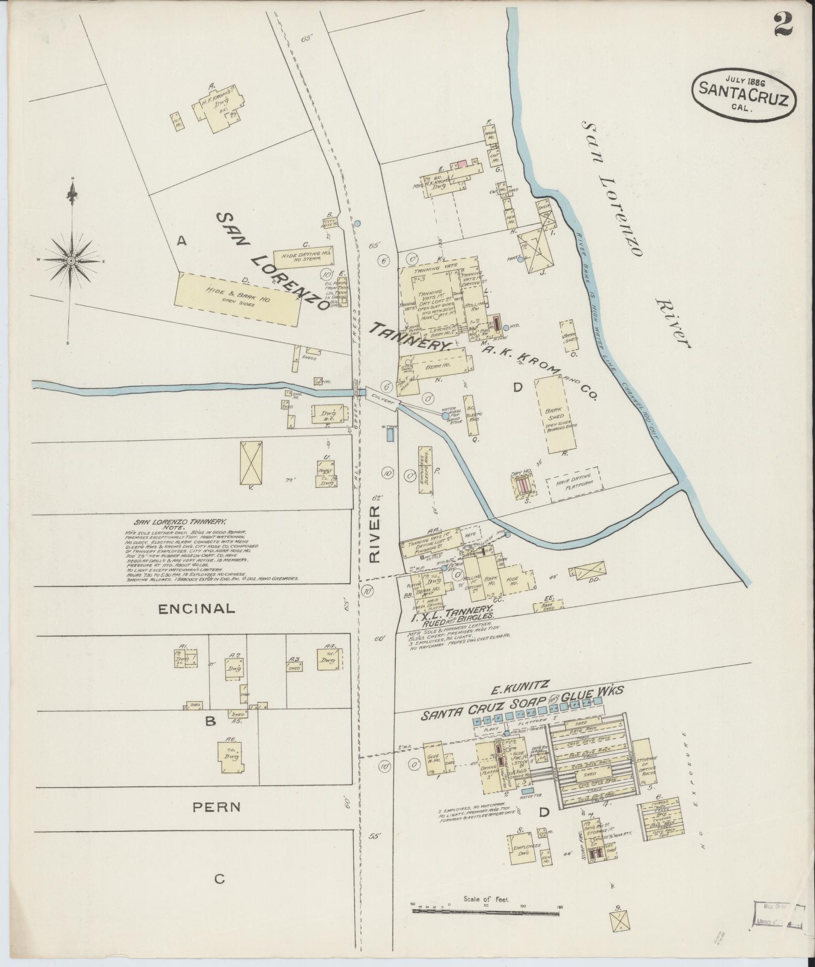 Sanborn Fire Insurance Map from Santa Cruz, Santa Cruz County, California (1886), Sheet #0002 - Complete Map Set gallery image, historic Sanborn map, vintage wall art, California California