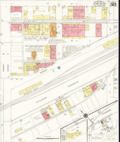 Sanborn Fire Insurance Map from Twin Falls, Twin Falls County, Idaho (1922), Sheet #0038 - Complete Map Set gallery image, historic Sanborn map, vintage wall art, Falls Idaho
