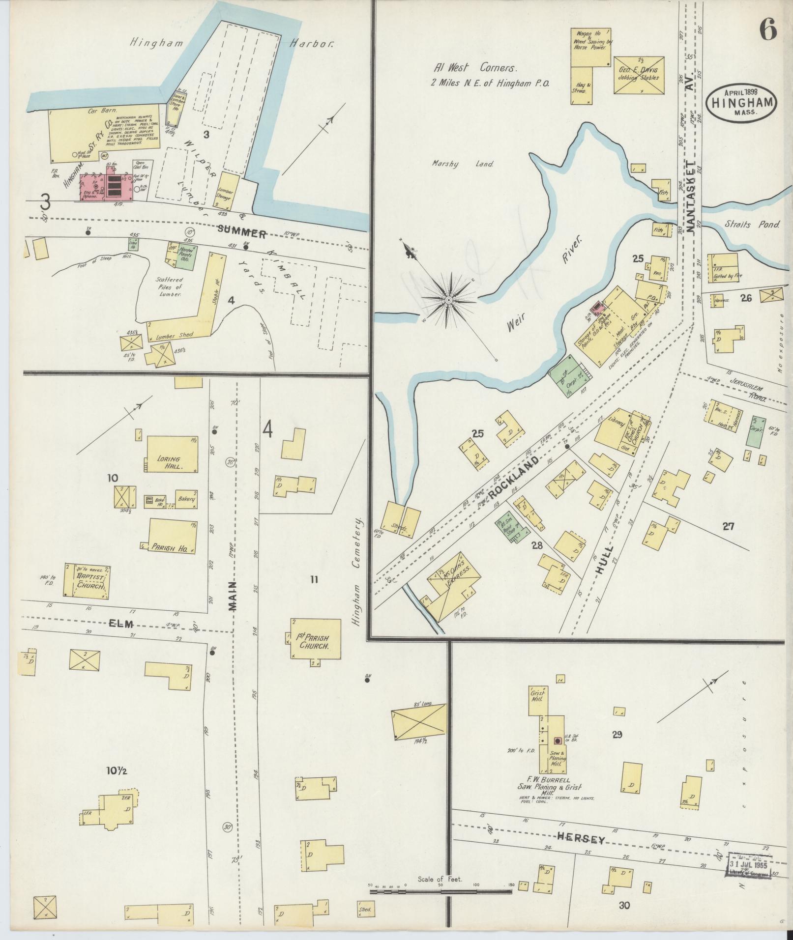 Sanborn Fire Insurance Map from Hingham, Plymouth County, Massachusetts (1898), Sheet #0006 - Complete Map Set gallery image, historic Sanborn map, vintage wall art, Massachusetts Massachusetts