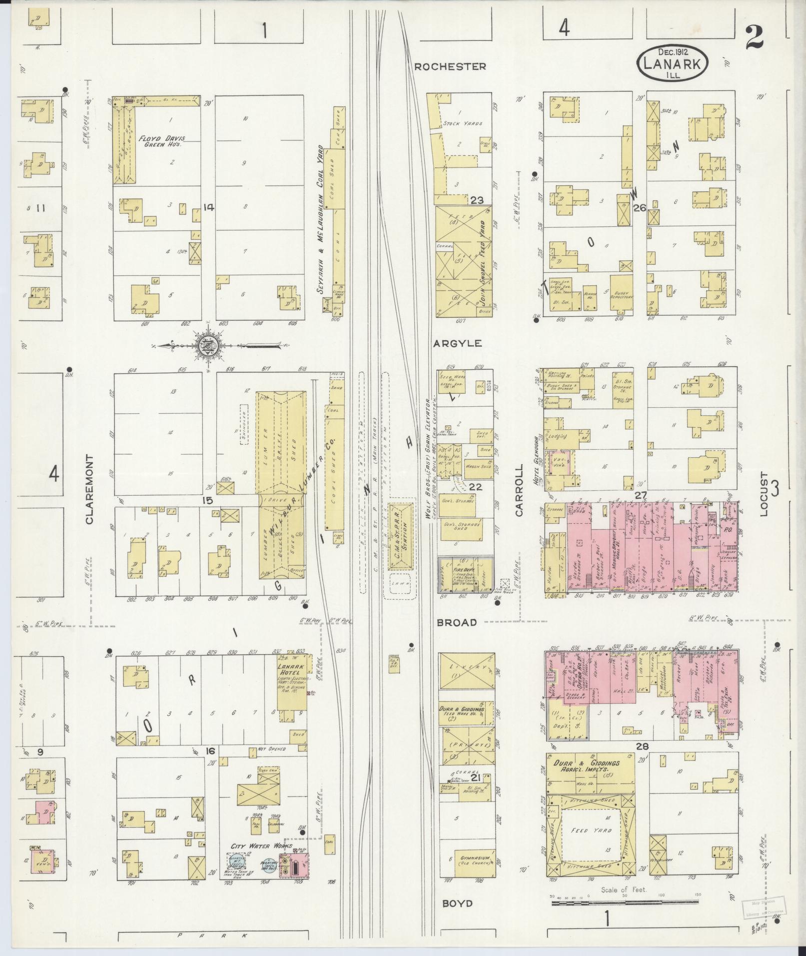 Sanborn Fire Insurance Map from Lanark, Carroll County, Illinois (1912), Sheet #0002 - Complete Map Set gallery image, historic Sanborn map, vintage wall art, Illinois Illinois