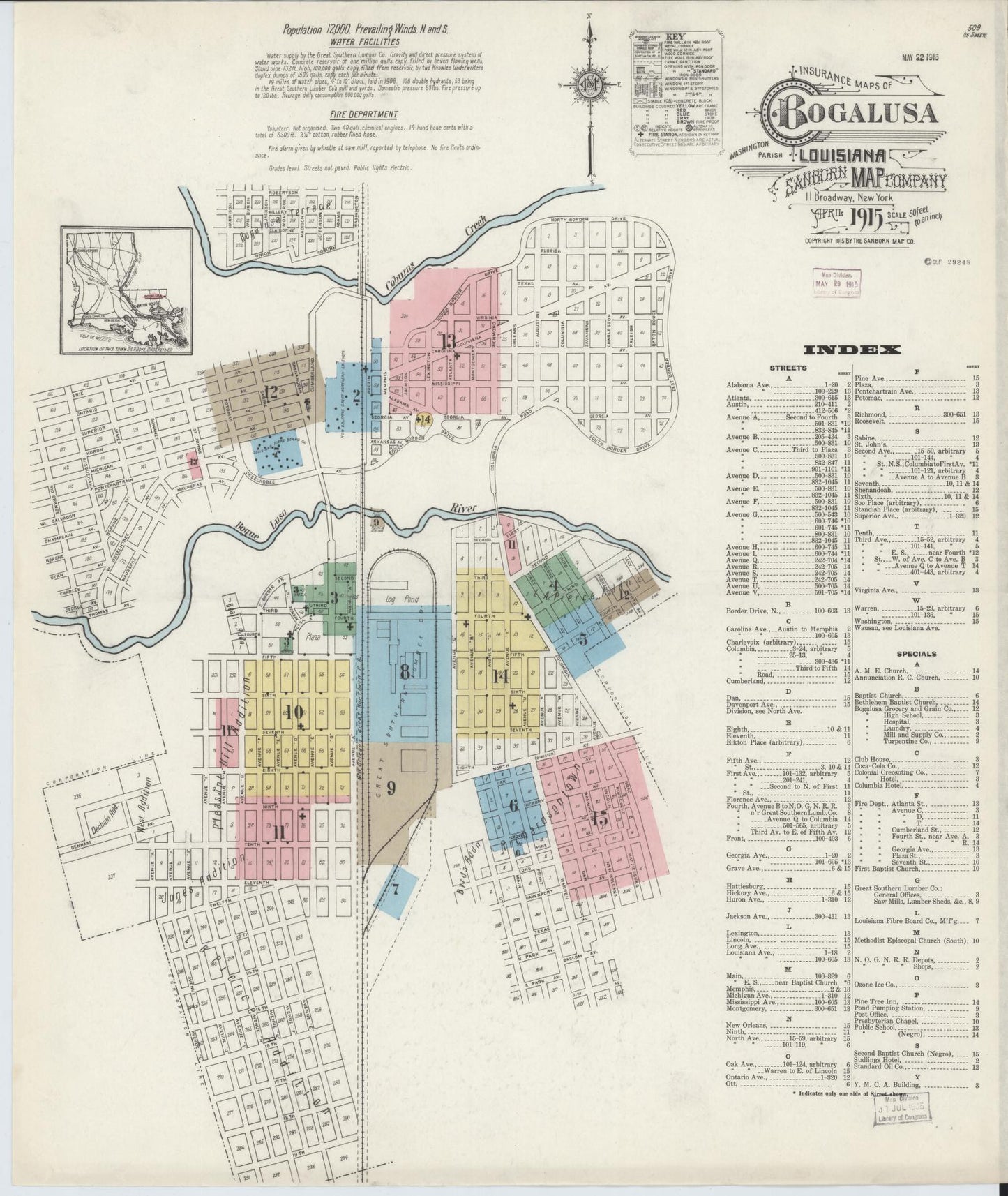 Sanborn Fire Insurance Map from Bogalusa, Washington Parish, Louisiana (1915), Sheet #0001 - Complete Map Set gallery image, historic Sanborn map, vintage wall art, Louisiana Louisiana