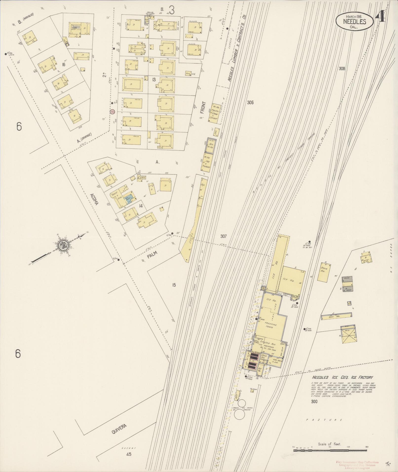 Sanborn Fire Insurance Map from Needles, San Bernardino County, California (1916), Sheet #0004 - Historic Sanborn Fire Insurance Map Print, vintage old map wall art, antique decor, genealogy gift, California California map