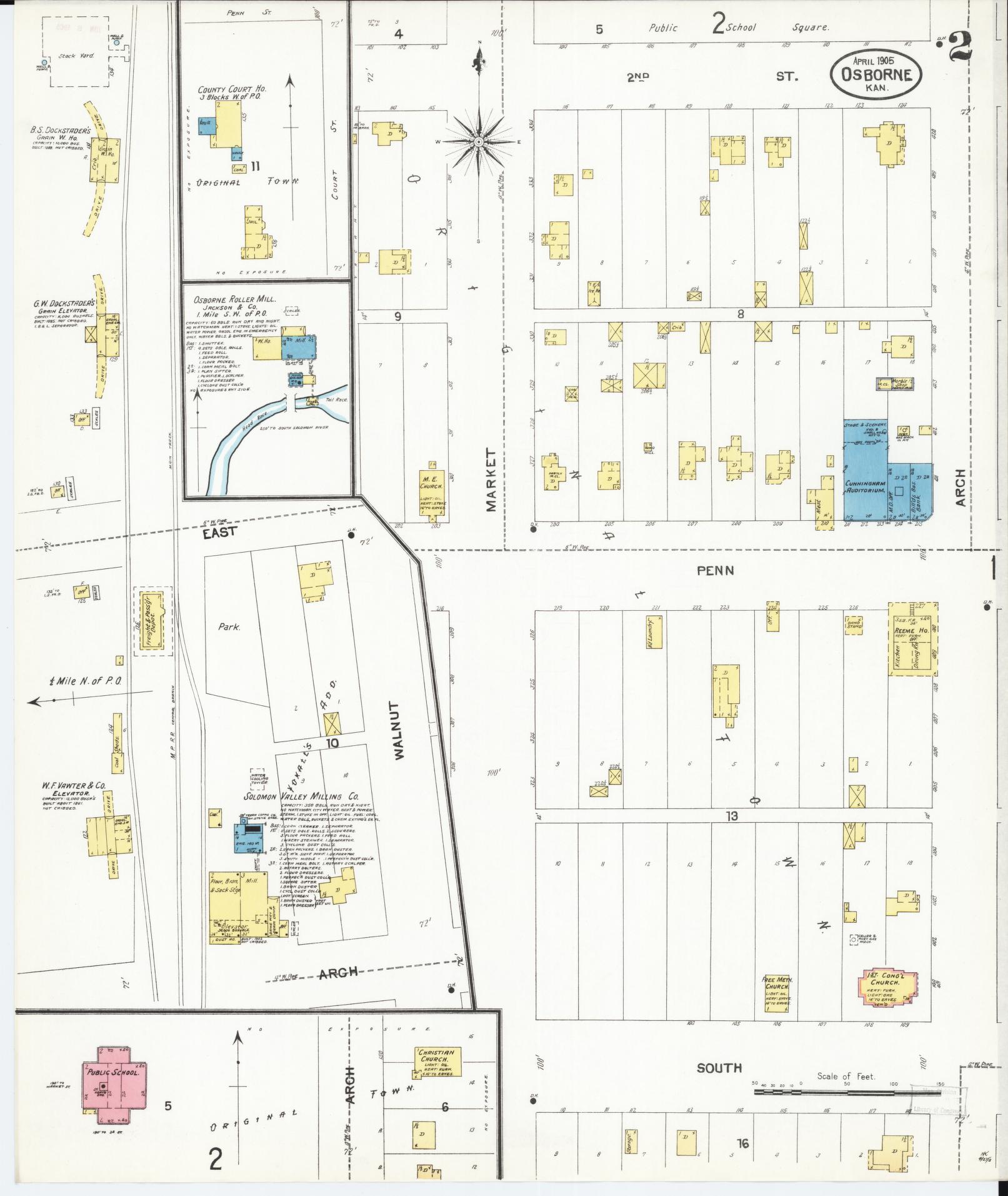 Sanborn Fire Insurance Map from Osborne, Osborne County, Kansas (1905), Sheet #0002 - Historic Sanborn Fire Insurance Map Print, vintage old map wall art, antique decor, genealogy gift, Kansas Kansas map