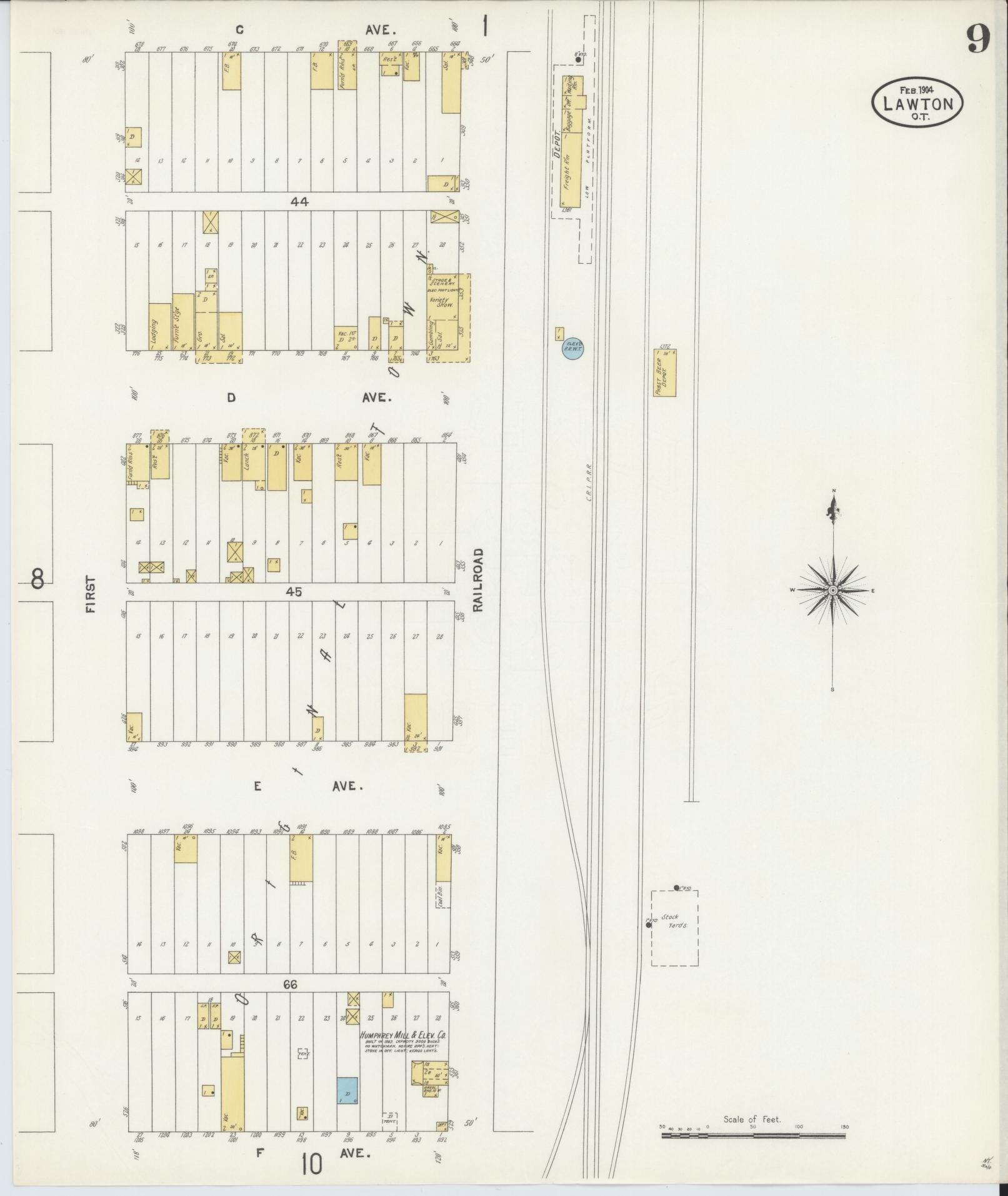 Sanborn Fire Insurance Map from Lawton, Comanche County, Oklahoma (1904), Sheet #0009 - Complete Map Set gallery image, historic Sanborn map, vintage wall art, Oklahoma Oklahoma