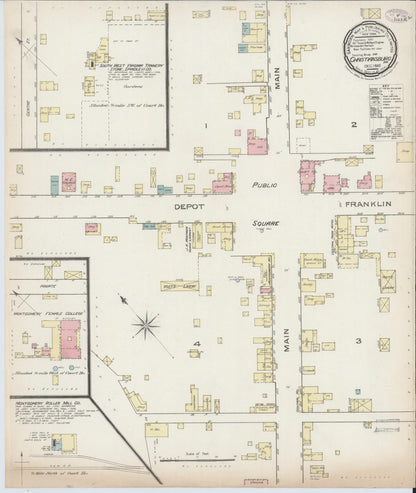 Sanborn Fire Insurance Map from Christiansburg, Montgomery County, Virginia (1885), Sheet #0001 - Historic Sanborn Fire Insurance Map Print, vintage old map wall art, antique decor, genealogy gift, Virginia Virginia map