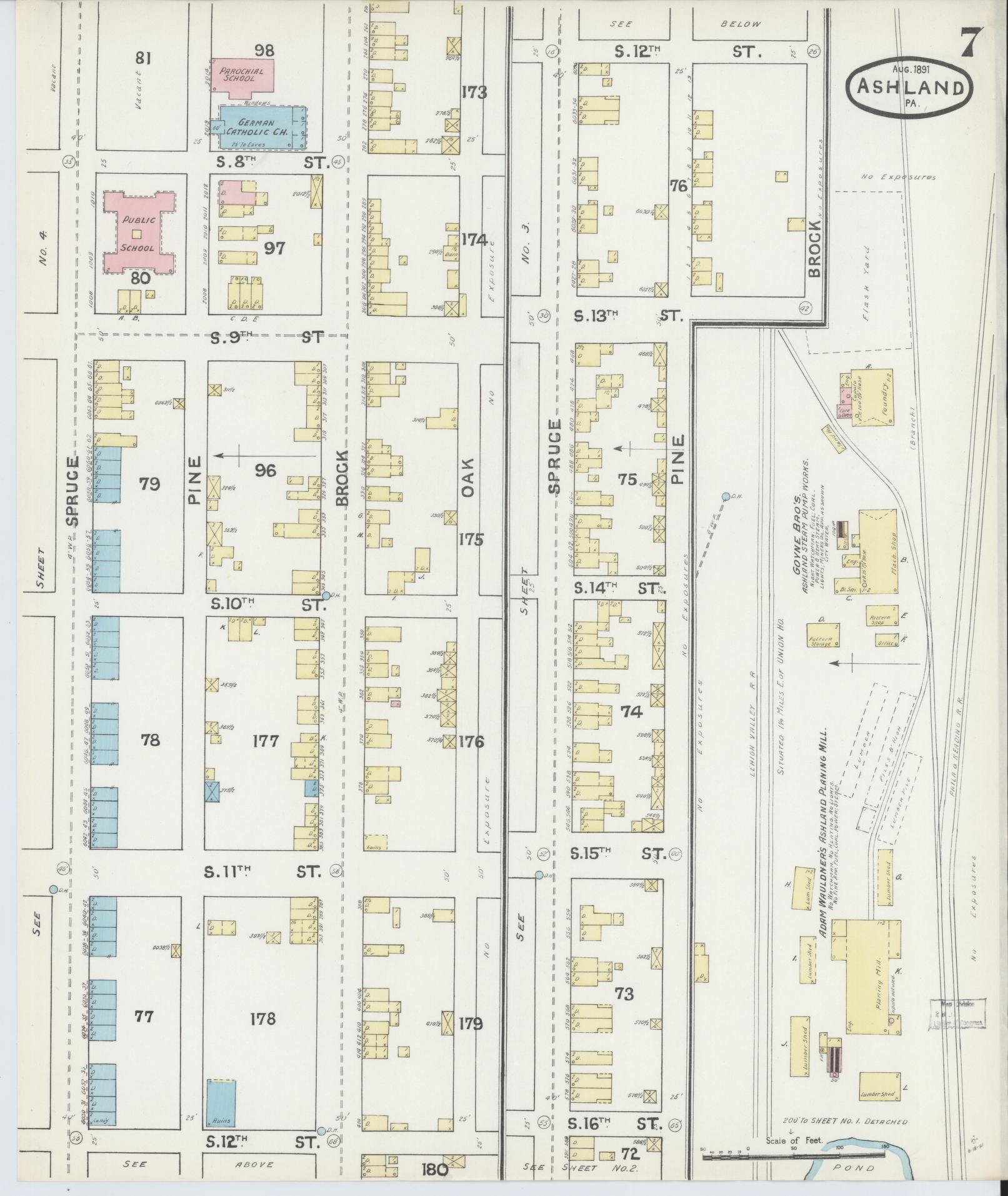 Sanborn Fire Insurance Map from Ashland, Schuylkill County, Pennsylvania (1891), Sheet #0007 - Historic Sanborn Fire Insurance Map Print, vintage old map wall art, antique decor, genealogy gift, Pennsylvania Pennsylvania map